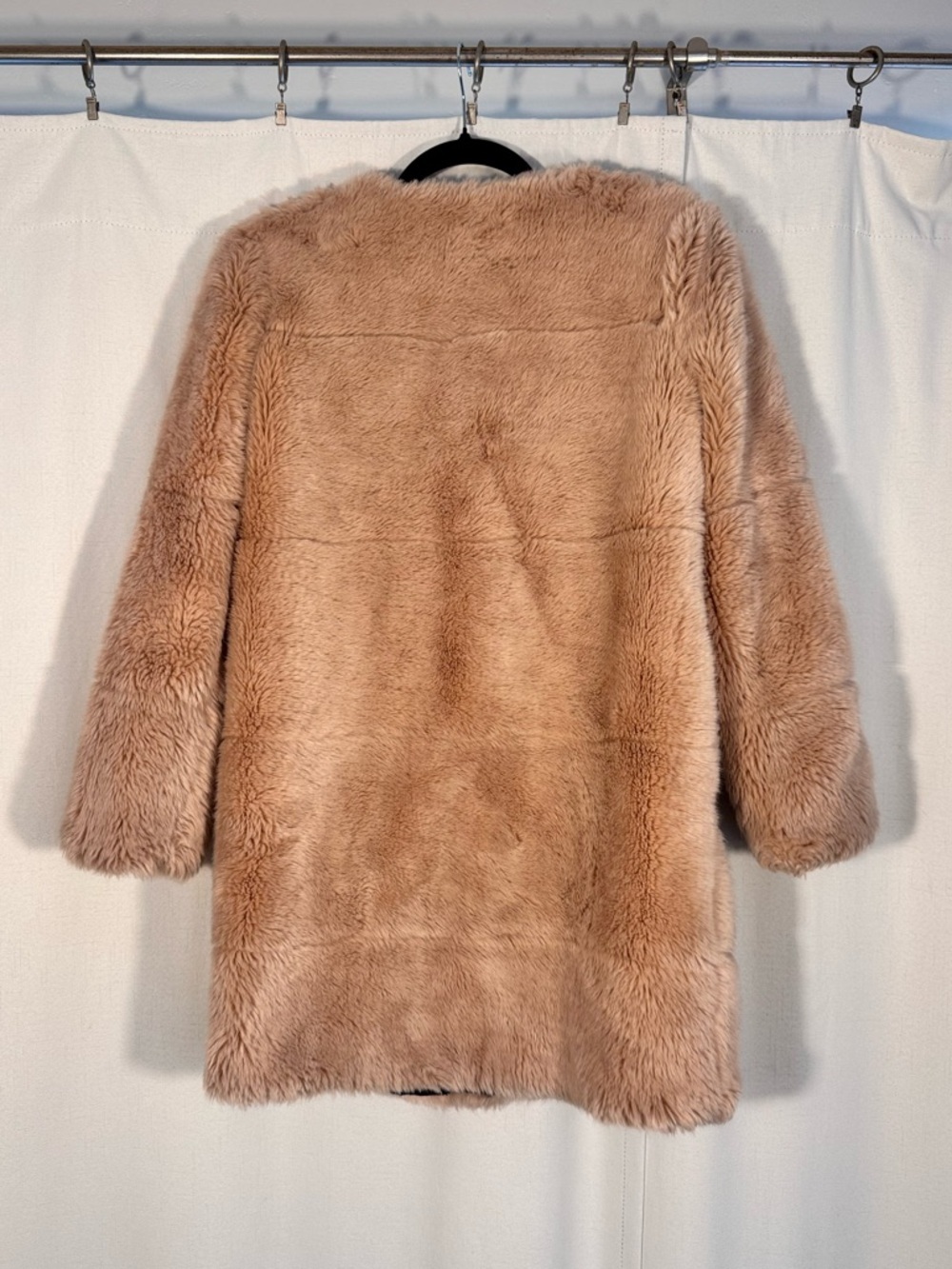 Zara Tan Longline Faux Fur Coat - Picture 2 of 5